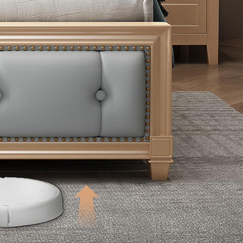 Glam wood Bed Frame Tufted Faux Leather Standard Bed with Headboard