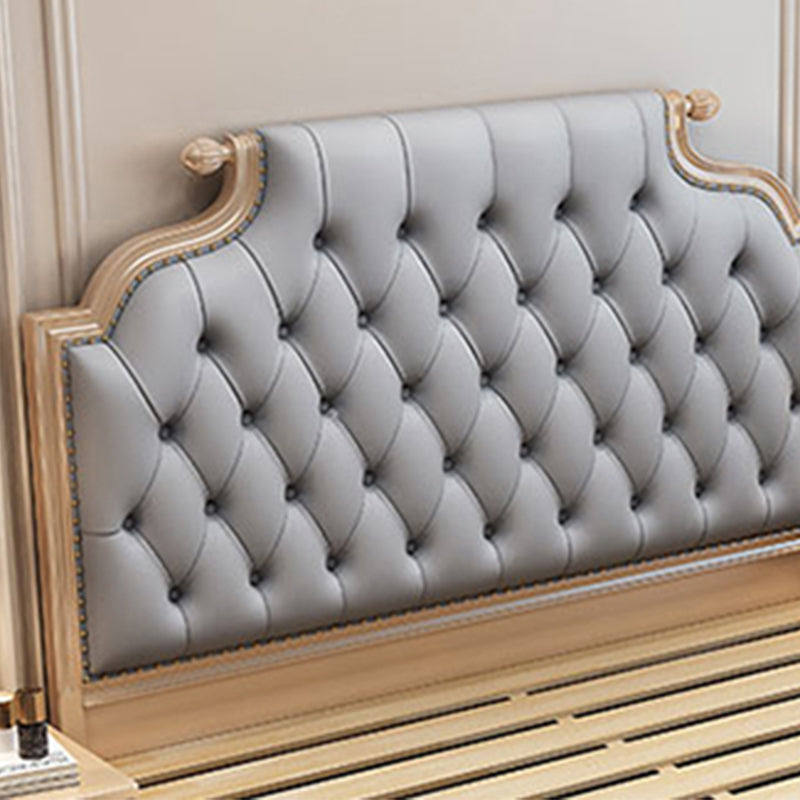 Glam wood Bed Frame Tufted Faux Leather Standard Bed with Headboard