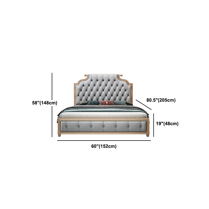 Glam wood Bed Frame Tufted Faux Leather Standard Bed with Headboard