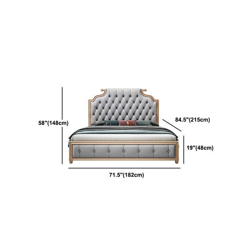 Glam wood Bed Frame Tufted Faux Leather Standard Bed with Headboard