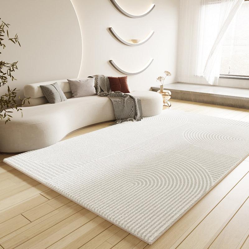 White Tone Rectangle Shape Rug Living Room Carpet Polyester Washable Area Rug