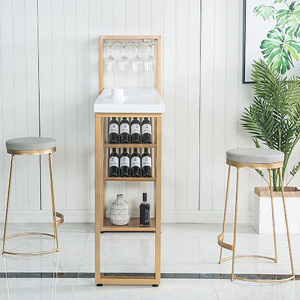 Bar Height Pub Table Glam Rectangle Solid Wood Bar Table with Storage