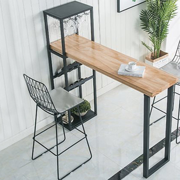 Bar Height Pub Table Glam Rectangle Solid Wood Bar Table with Storage