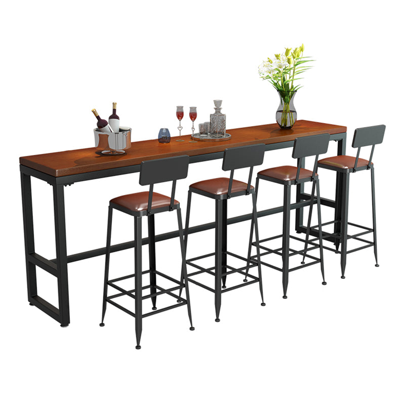 Industrial Style Bar Dining Table Brown Solid Wood Bar Wine Table with Metal Base