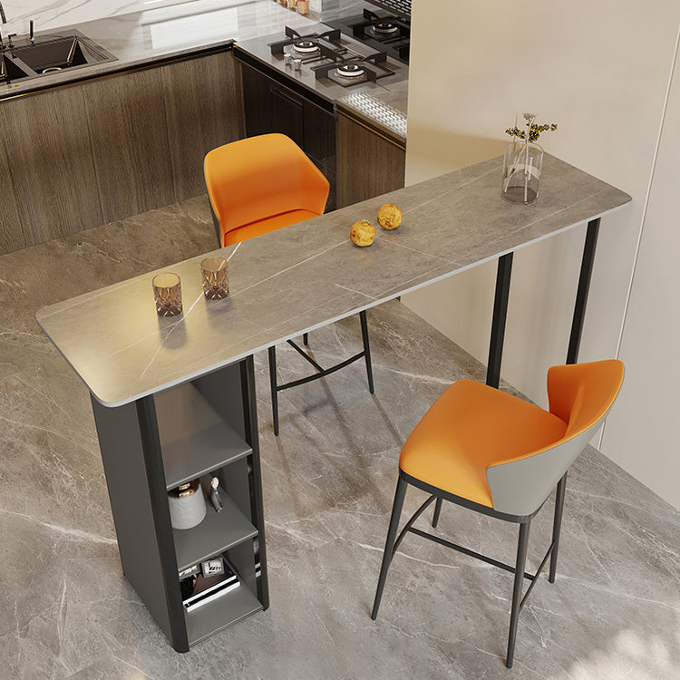 Modern Style Bar Table Stone Rectangle Bistro Bar Desk with Double Pedestal