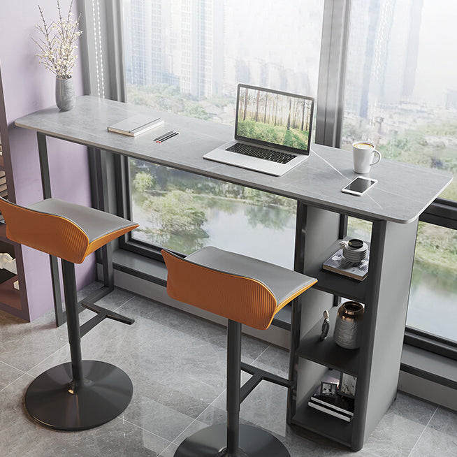 Modern Style Bar Table Stone Rectangle Bistro Bar Desk with Double Pedestal