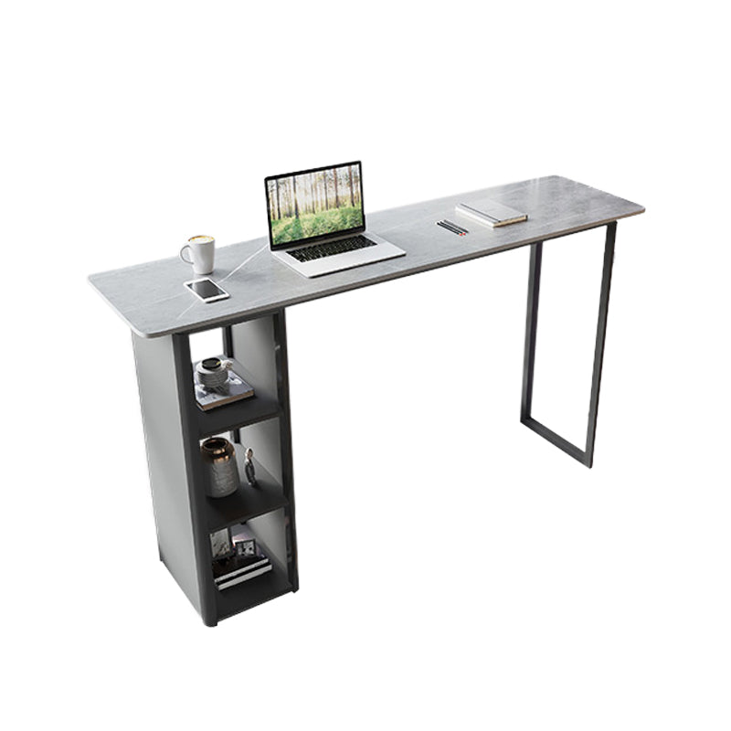 Modern Style Bar Table Stone Rectangle Bistro Bar Desk with Double Pedestal