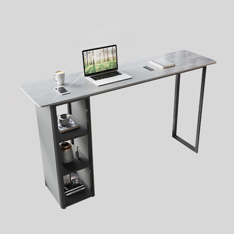 Modern Style Bar Table Stone Rectangle Bistro Bar Desk with Double Pedestal