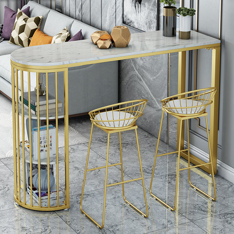 Glam Style Bar Table Faux Marble Double pedestal Bar Dining Table for Living Room