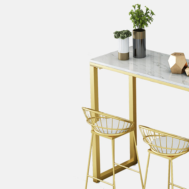 Glam Style Bar Table Faux Marble Double pedestal Bar Dining Table for Living Room