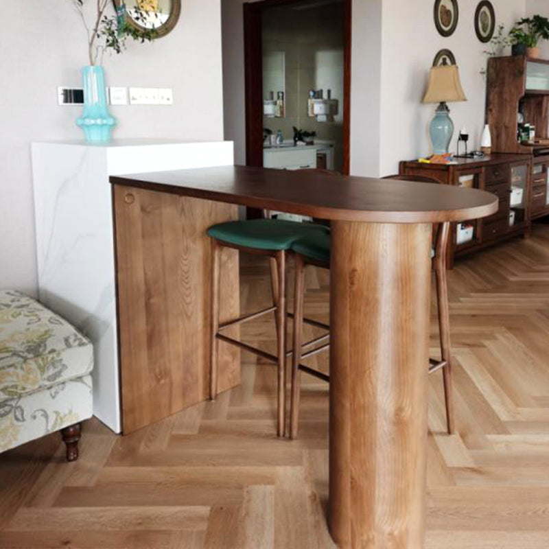 Specialty Solid Wood Bar Table Brown Double Pedestal Bar Height Pub Table