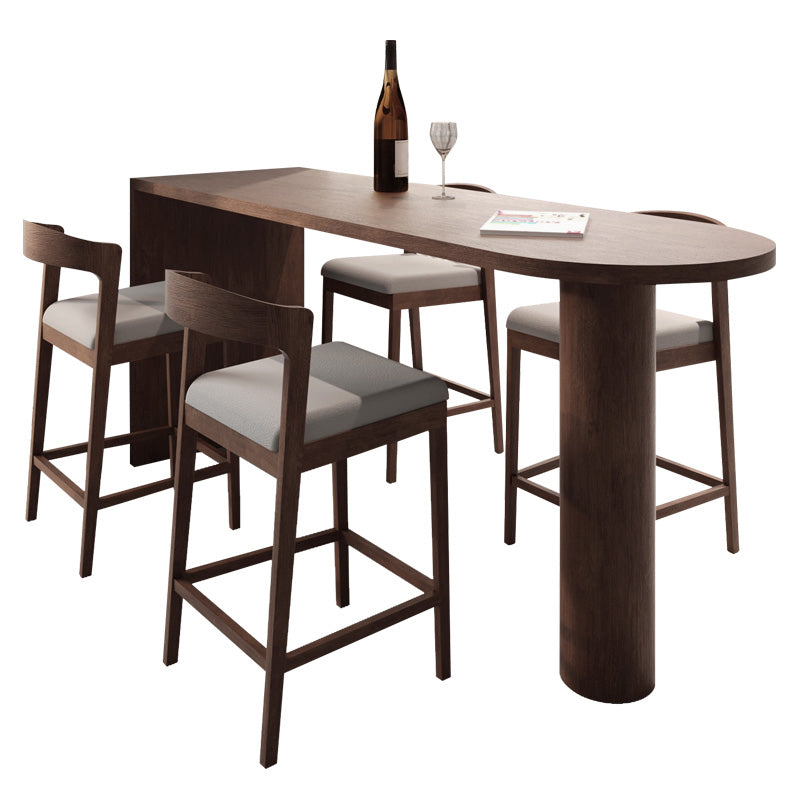 Specialty Solid Wood Bar Table Brown Double Pedestal Bar Height Pub Table