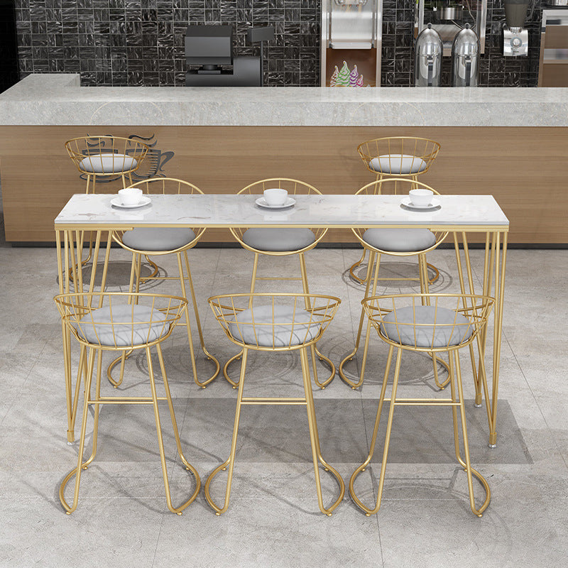 Glam Style Rectangle Bar Table Faux Marble 4 Legs Bar Wine Table