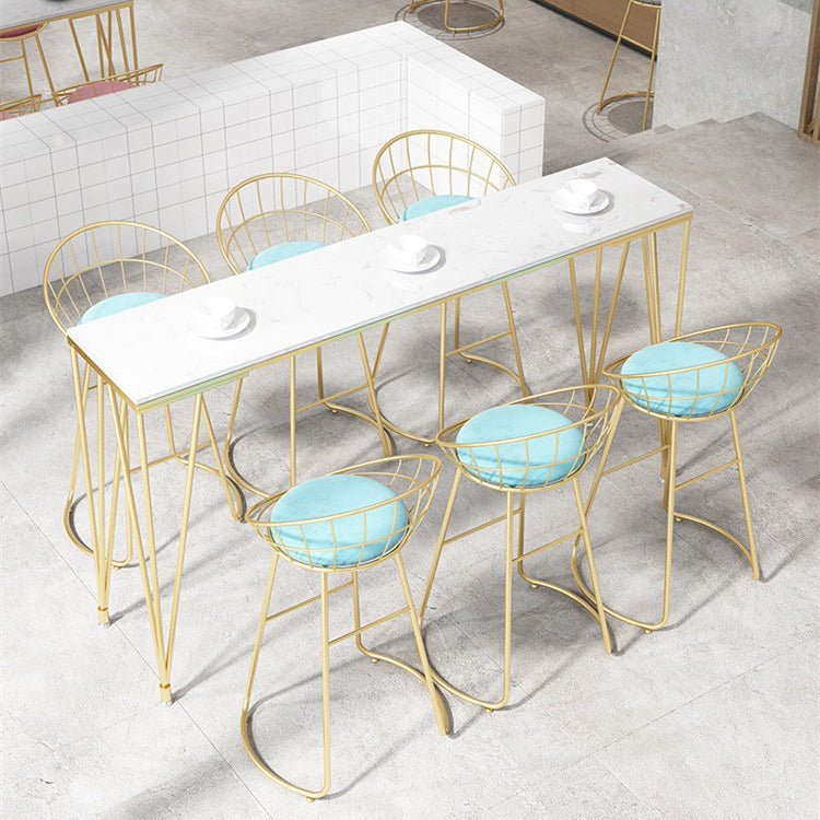 Glam Style Rectangle Bar Table Faux Marble 4 Legs Bar Wine Table