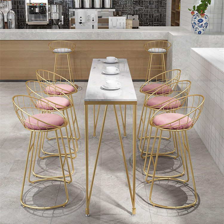 Glam Style Rectangle Bar Table Faux Marble 4 Legs Bar Wine Table