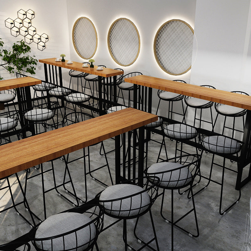 Industrial Style Bar Table Solid Wood Trestle Base Bar Dining Table