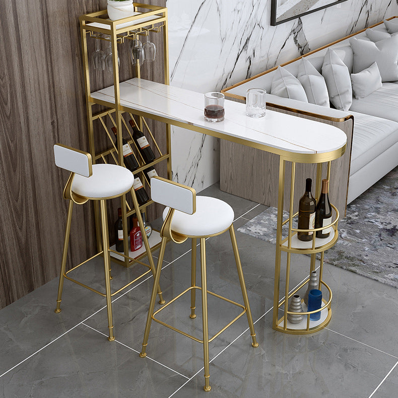 Glam Pub Table Specialty Bar Height Bar Table with Stone Top