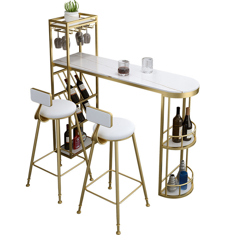 Glam Pub Table Specialty Bar Height Bar Table with Stone Top