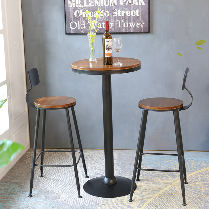 Industrial Brown Bar Dining Table Solid Wood Bistro Table with Metal Base
