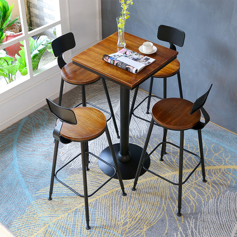 Industrial Brown Bar Dining Table Solid Wood Bistro Table with Metal Base