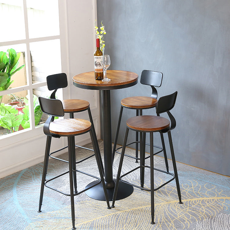 Industrial Brown Bar Dining Table Solid Wood Bistro Table with Metal Base