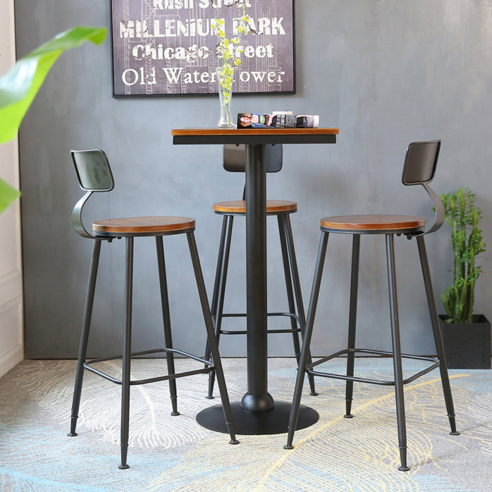 Industrial Brown Bar Dining Table Solid Wood Bistro Table with Metal Base