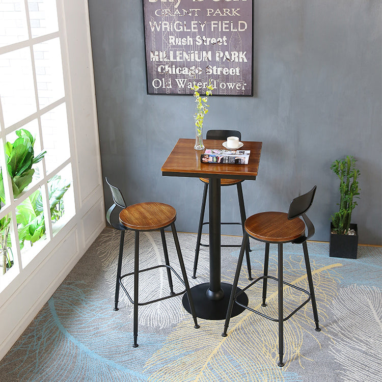 Industrial Brown Bar Dining Table Solid Wood Bistro Table with Metal Base