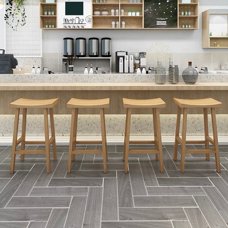Solid Wood Backless Counter Stool Modern Armless Bar Stool with Wooden Footrest