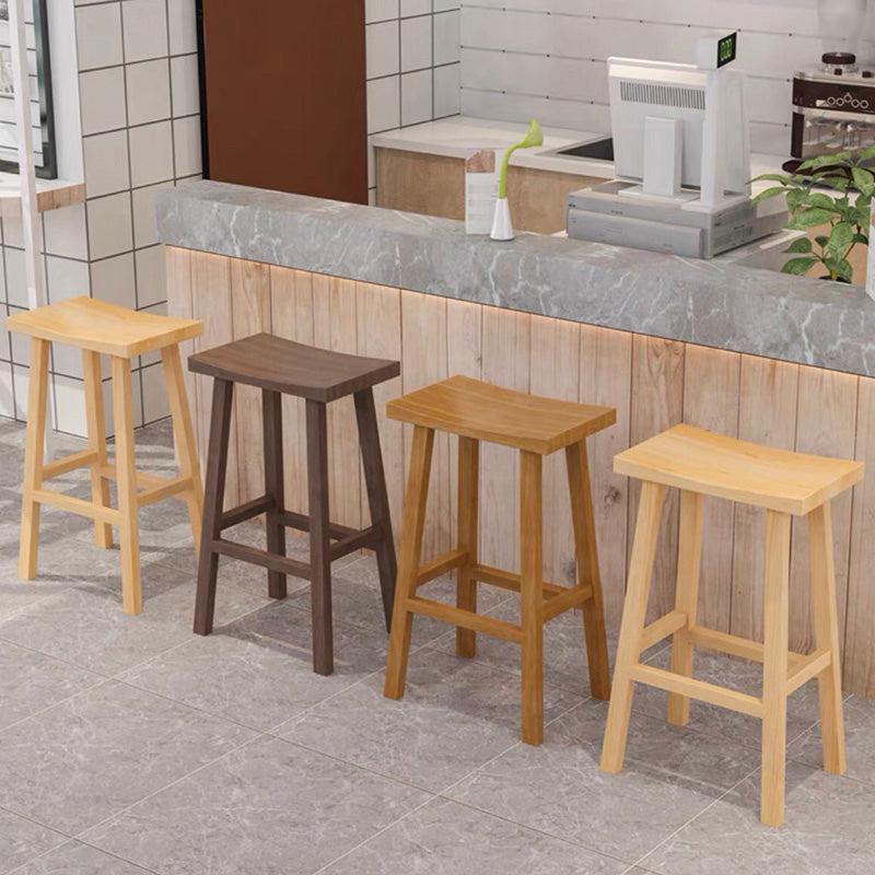 Solid Wood Backless Counter Stool Modern Armless Bar Stool with Wooden Footrest