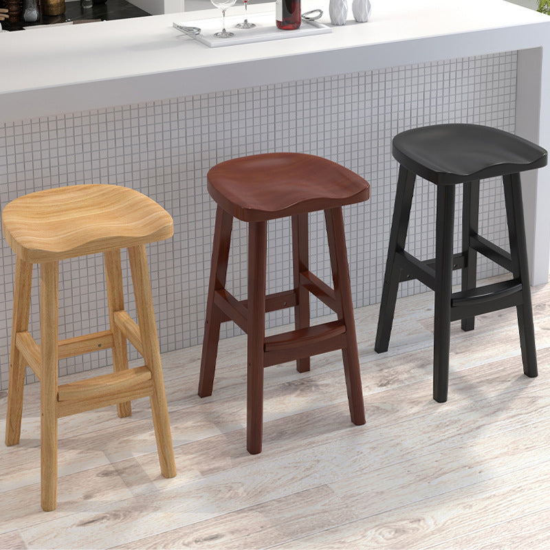 Contemporary Rubberwood Home Stool Solid Wood Backless Barstool