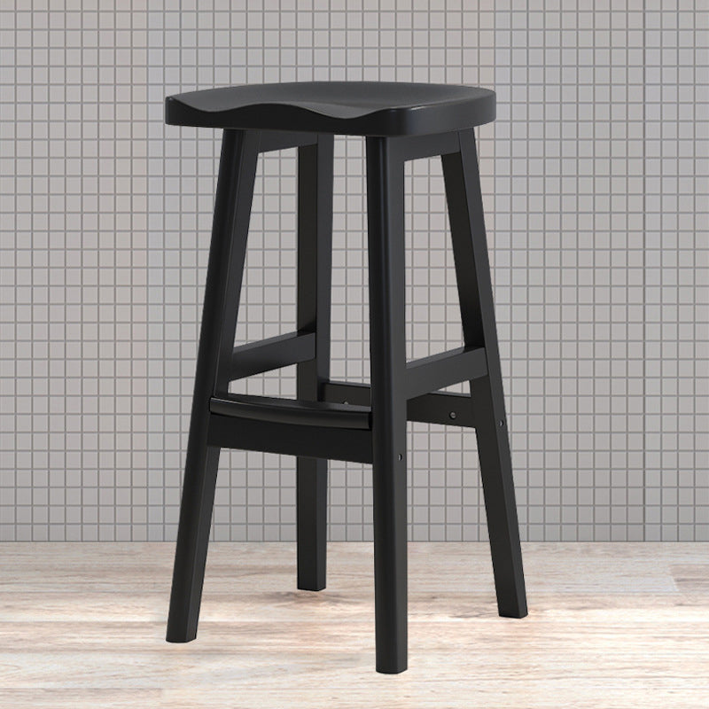 Contemporary Rubberwood Home Stool Solid Wood Backless Barstool