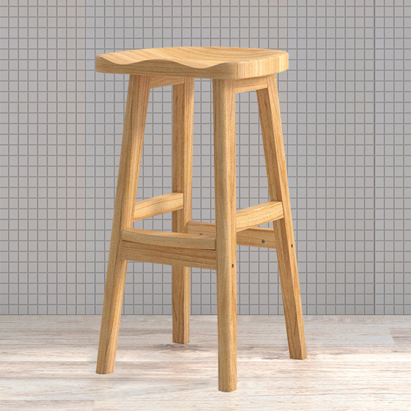 Contemporary Rubberwood Home Stool Solid Wood Backless Barstool