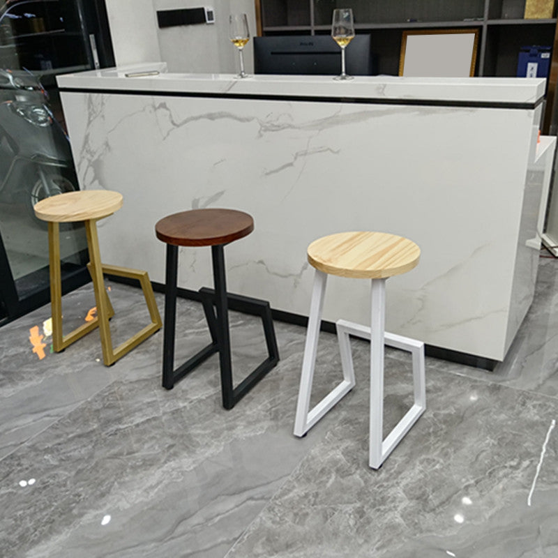 Modern Armless Bar Stool Indoor Round Seat Bar Chair with Metal Legs