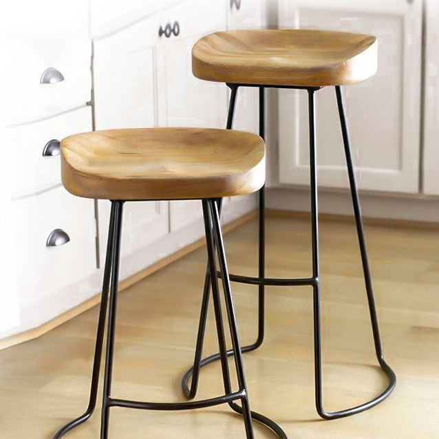 Saddle Seat Armless Bar Stool Modern Backless Bar Chair with Metal Footrest