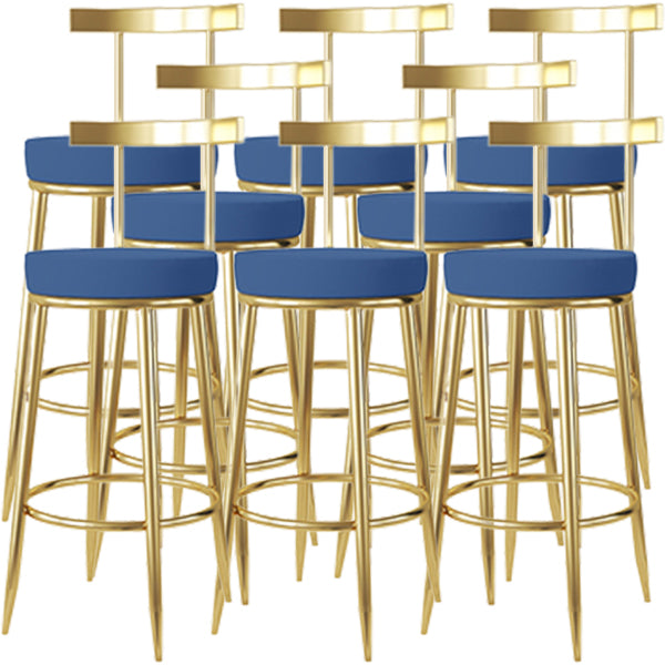 Fabric Round Seat Bar Stools Low Back Gold Iron Base Barstool for Home