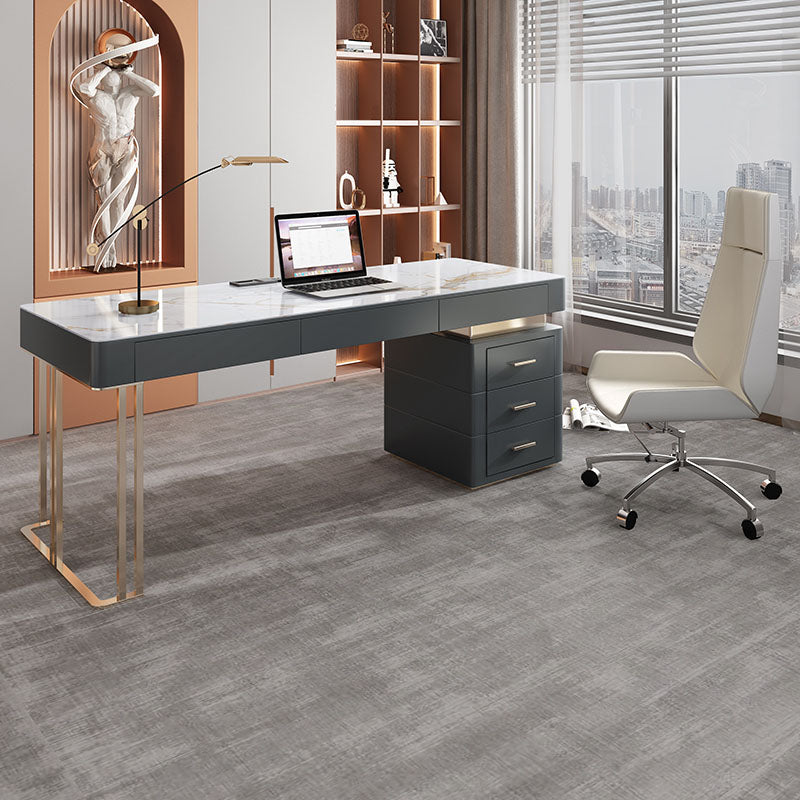Office Or Home Mirrored Office Desk H-Shape Gold Metal Legs Desk