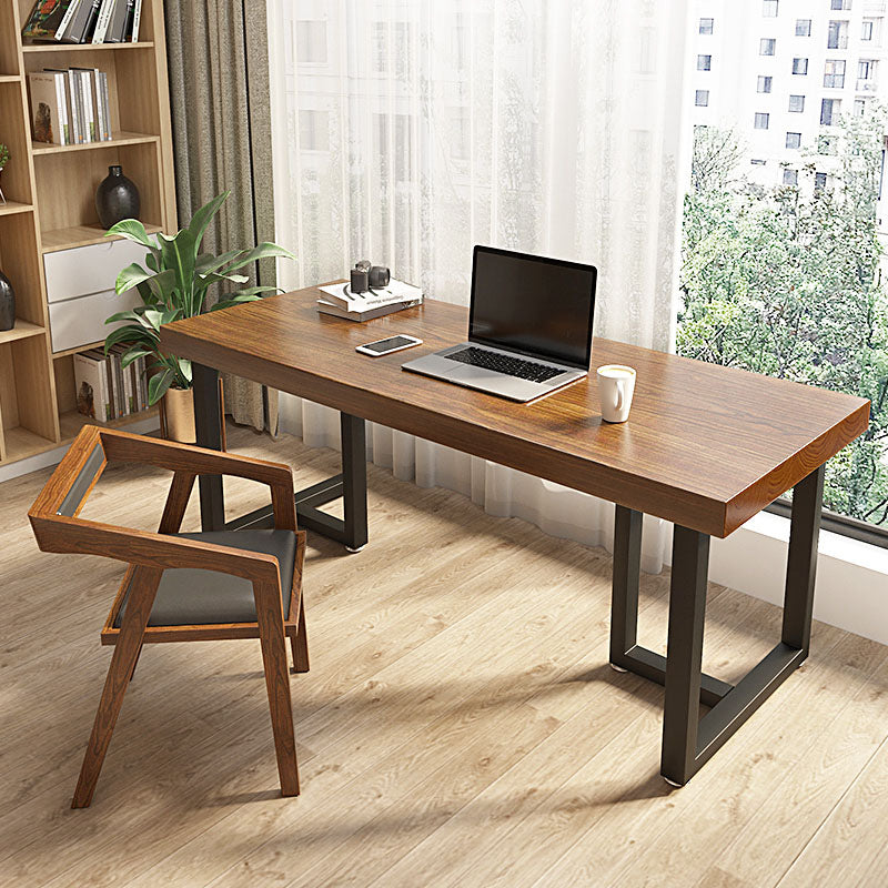 Brown Rectangular Office Desk Wooden Home Writing Desk with Metal Legs