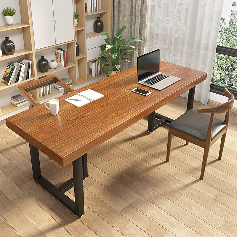 Brown Rectangular Office Desk Wooden Home Writing Desk with Metal Legs