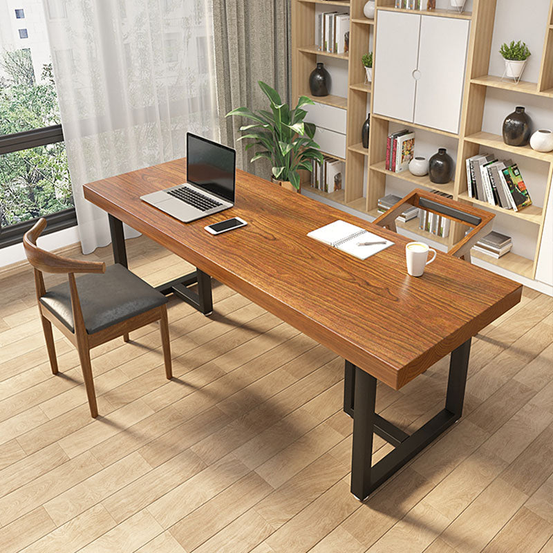 Brown Rectangular Office Desk Wooden Home Writing Desk with Metal Legs