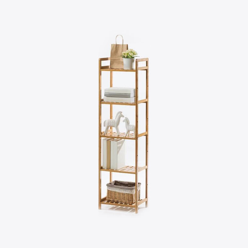 Modern Bamboo Vertical Book Shelf Brown Open Bookshelf for Study Room
