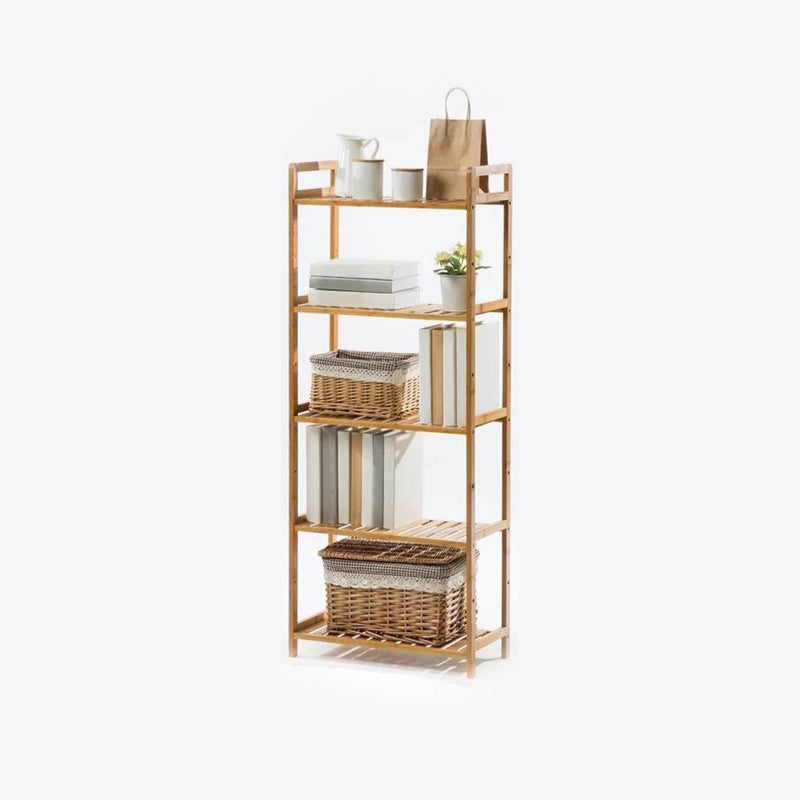 Modern Bamboo Vertical Book Shelf Brown Open Bookshelf for Study Room