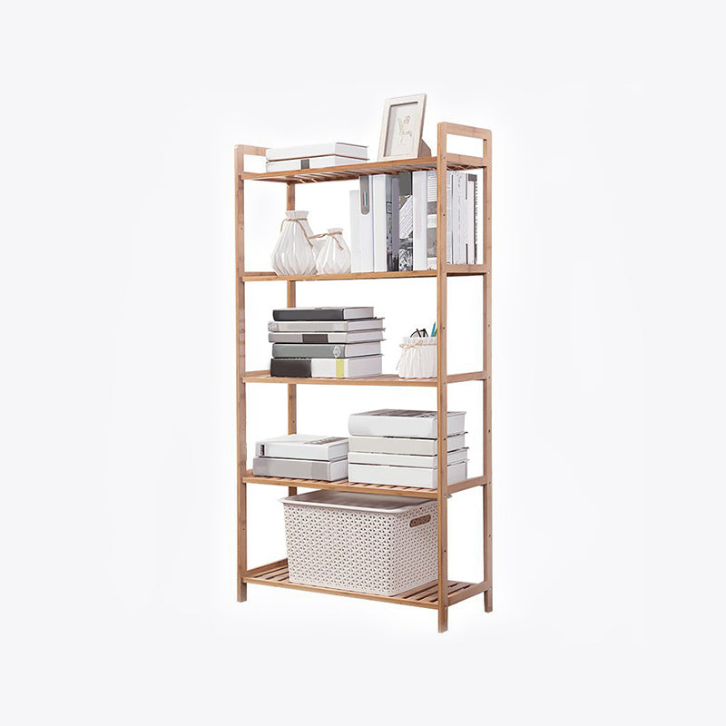 Modern Bamboo Vertical Book Shelf Brown Open Bookshelf for Study Room