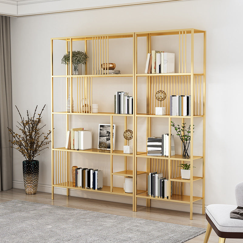 Glam Metal and Wood Shelf Bookcase Etagere Open Home Book Shelf with 5 Shelves