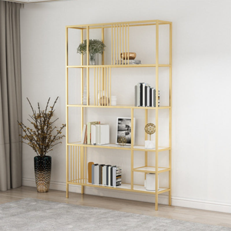 Glam Metal and Wood Shelf Bookcase Etagere Open Home Book Shelf with 5 Shelves