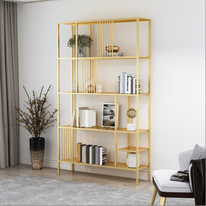 Glam Metal and Wood Shelf Bookcase Etagere Open Home Book Shelf with 5 Shelves