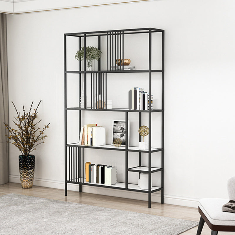 Glam Metal and Wood Shelf Bookcase Etagere Open Home Book Shelf with 5 Shelves