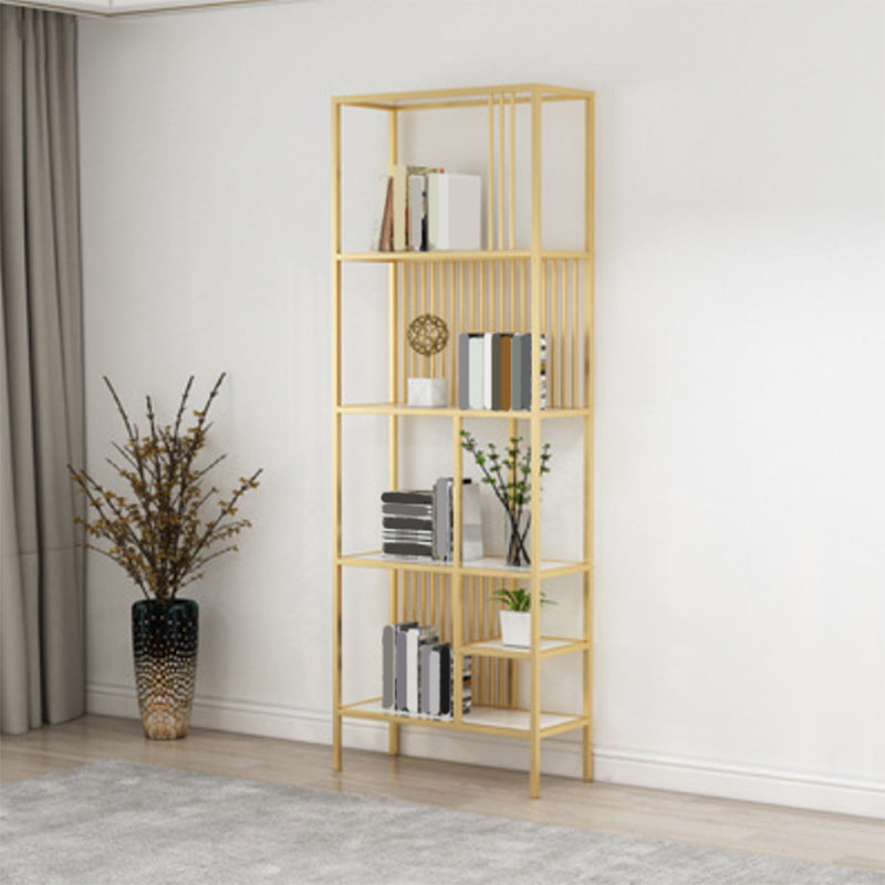 Glam Metal and Wood Shelf Bookcase Etagere Open Home Book Shelf with 5 Shelves
