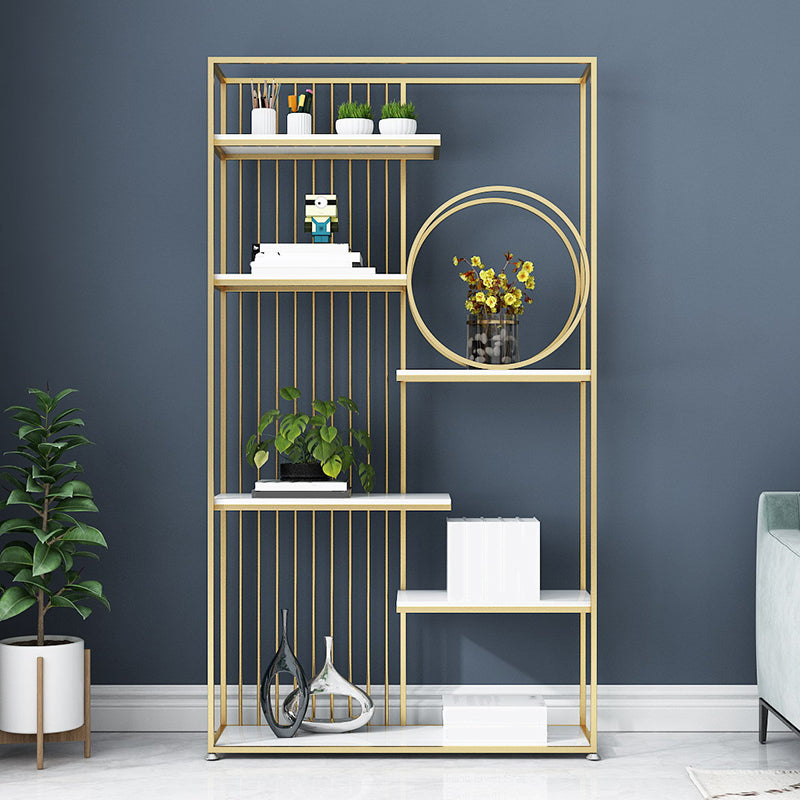 Metal and Wood Shelf Bookcase Open Etagere Book Shelf with 6 Shelves