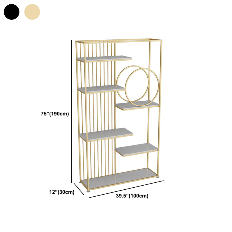 Metal and Wood Shelf Bookcase Open Etagere Book Shelf with 6 Shelves