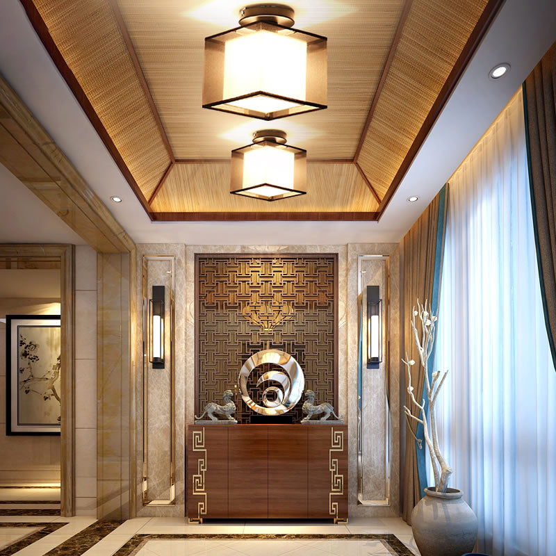 Fabric Geometric Shape Flush Mount Lights Modern 1 Light Flush Mount Light Fixture
